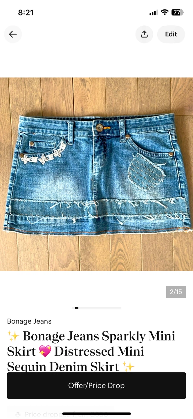 Bonage Jeans Sparkly Distressed Sequin Mini Skirt