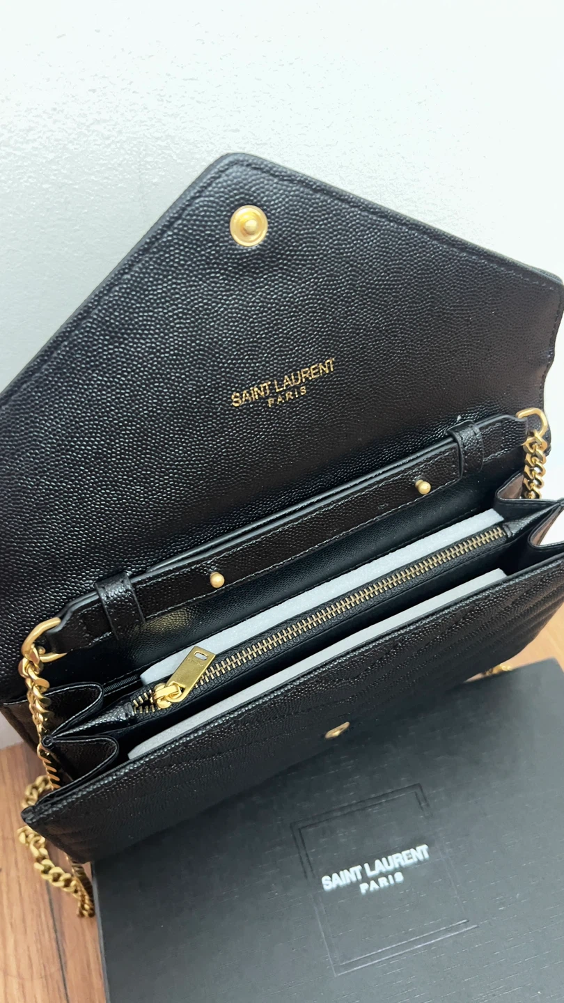 Saint Laurent Paris Black Chevron Wallet On Chain Bag - photo 2