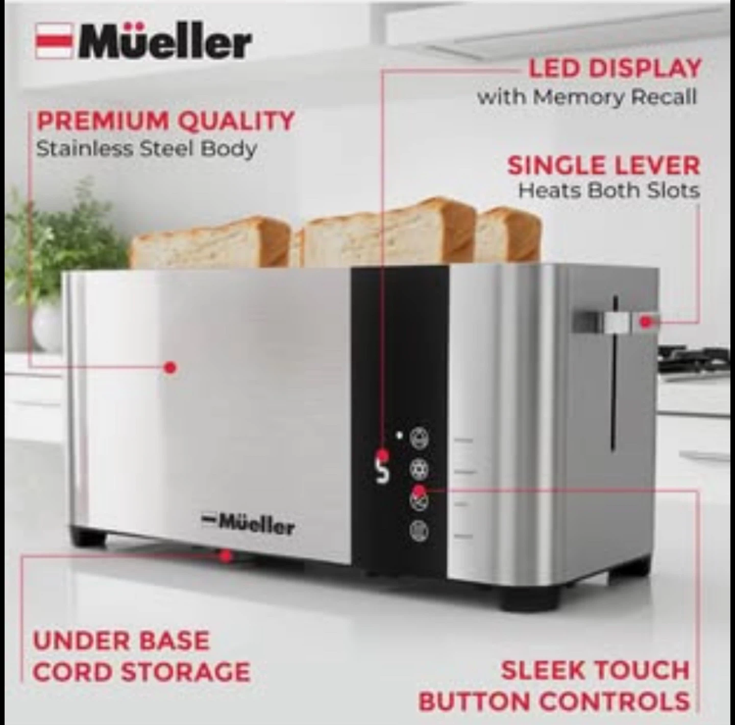 Mueller UltraToast Stainless Steel Toaster 4 Slice Long Extra - photo 2
