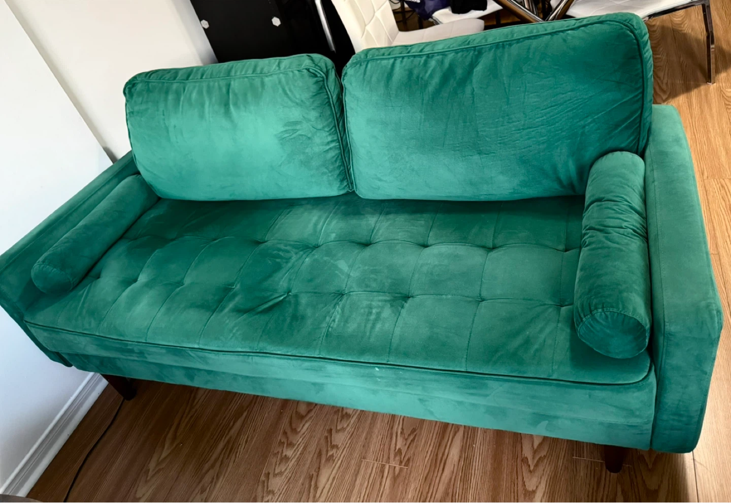 Green velvet sofa