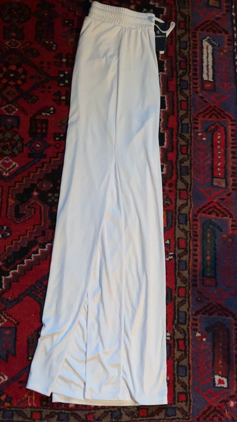 White Polyester Blend Track Pants Size Medium