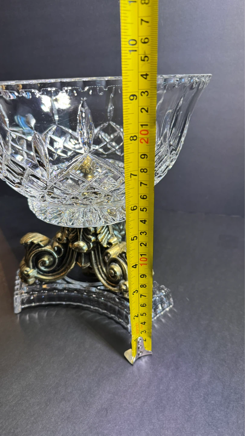 Vintage Crystal Pedestal Bowl with Ornate Gold Base - photo 3
