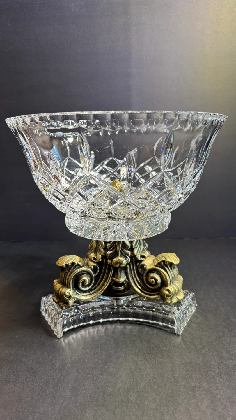 Vintage Crystal Pedestal Bowl with Ornate Gold Base