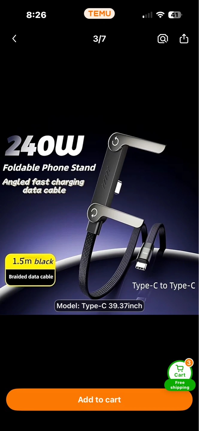 2-in-1 Foldable Phone Stand & 240W Fast Charging Data Cable - photo 2