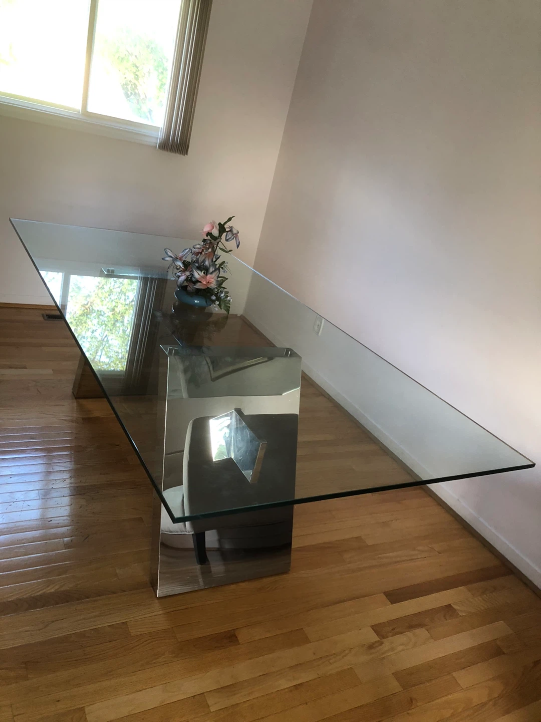 Glass Dining Table with Mirrored Base