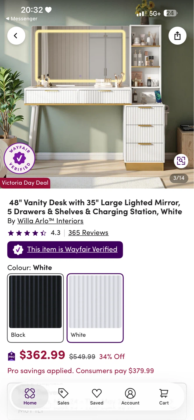 Willa Arlo 48" Vanity Desk with Lighted Mirror, 5 Drawers - photo 2