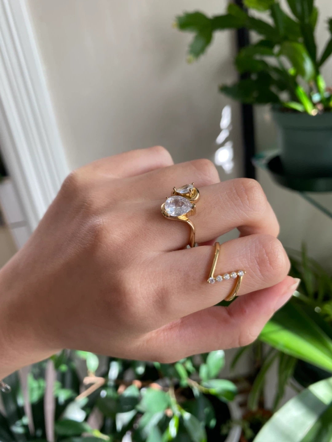 Gold Tone Ring with Clear Stones