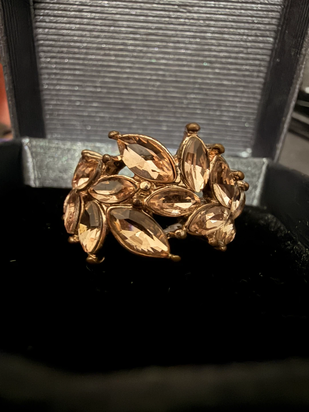 Rose Gold Leaf Ring with Crystals size 7