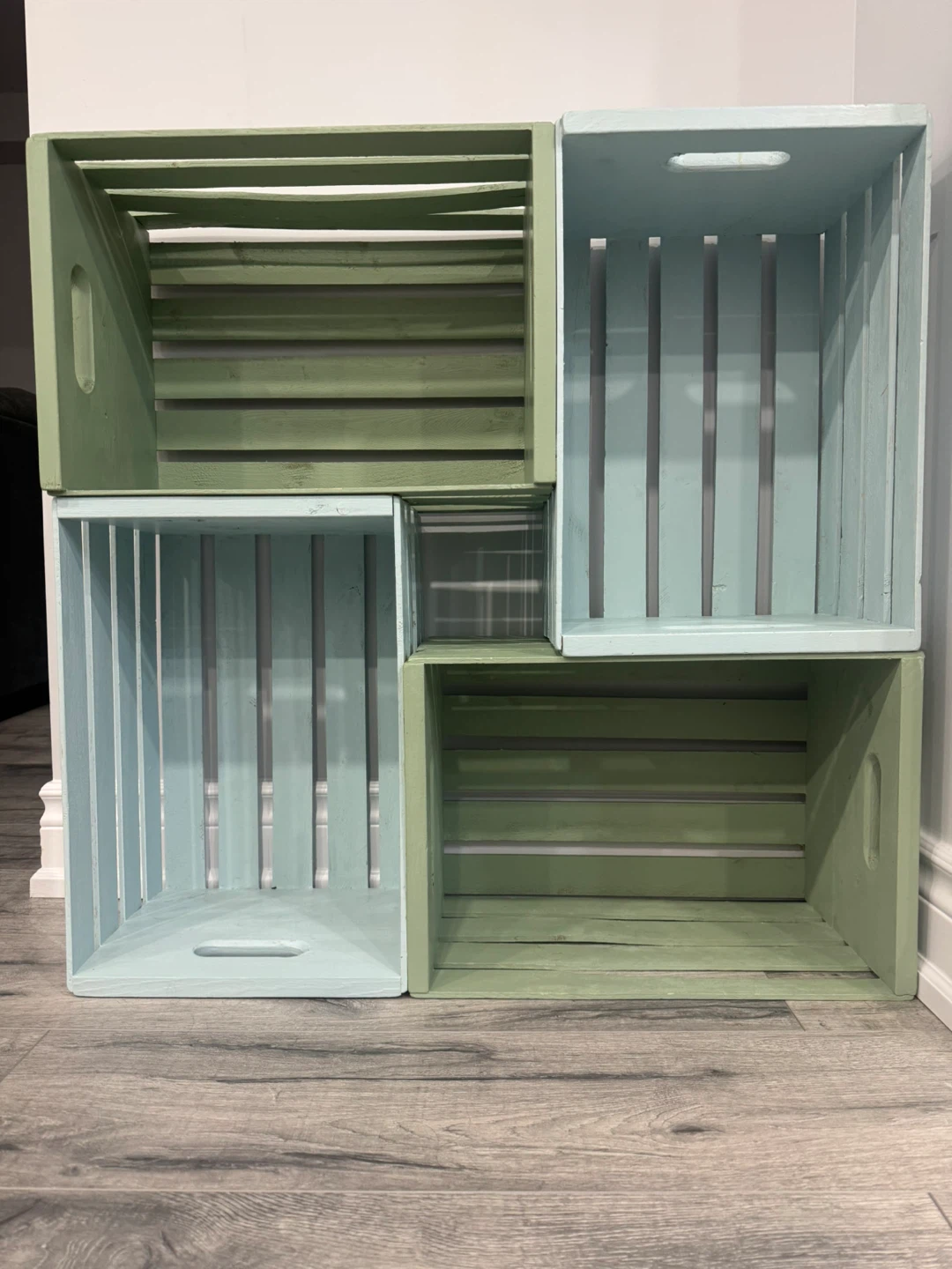 Set of 4 Wooden Crates - Green & Blue - photo 2