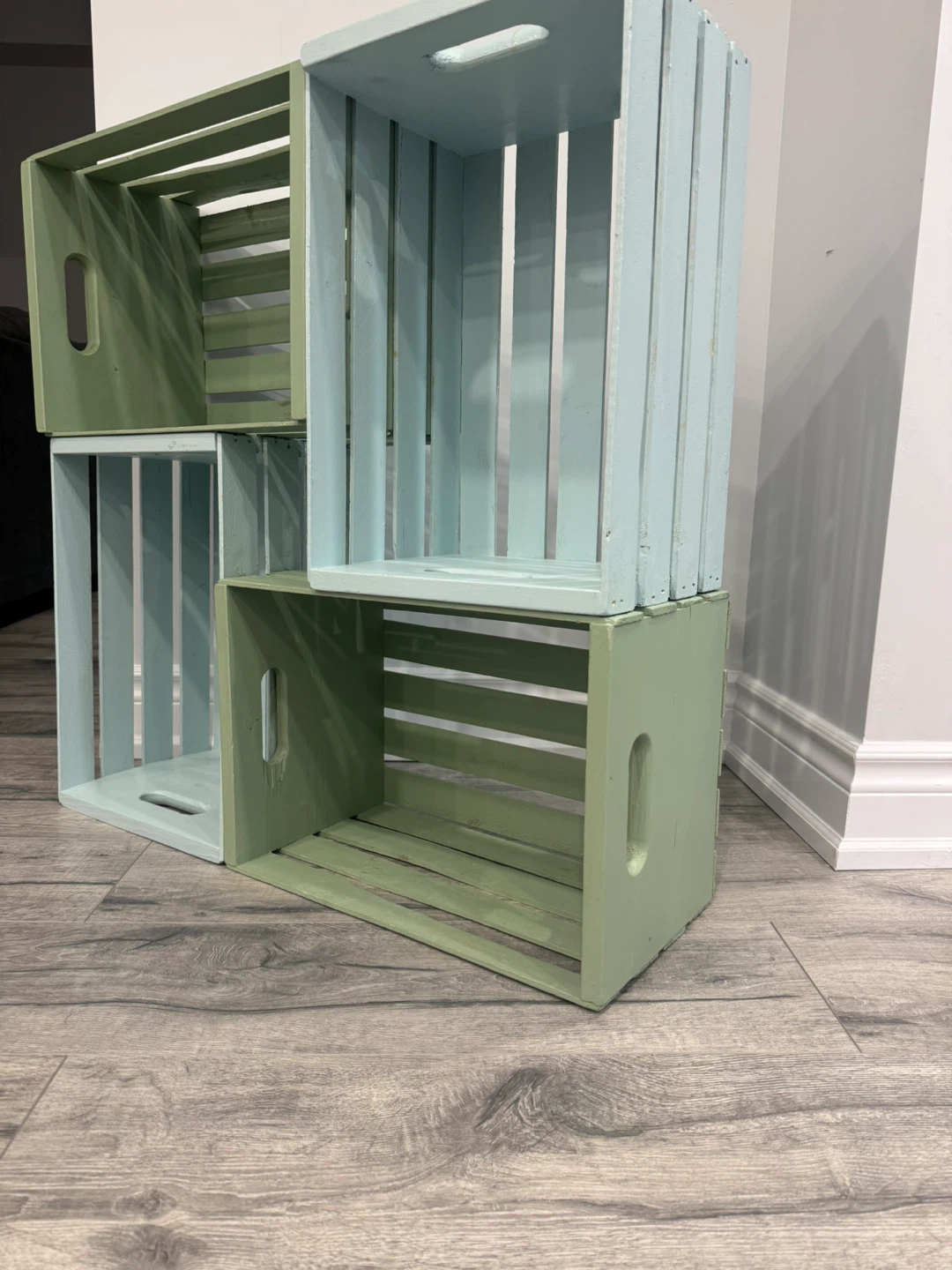 Set of 4 Wooden Crates - Green & Blue