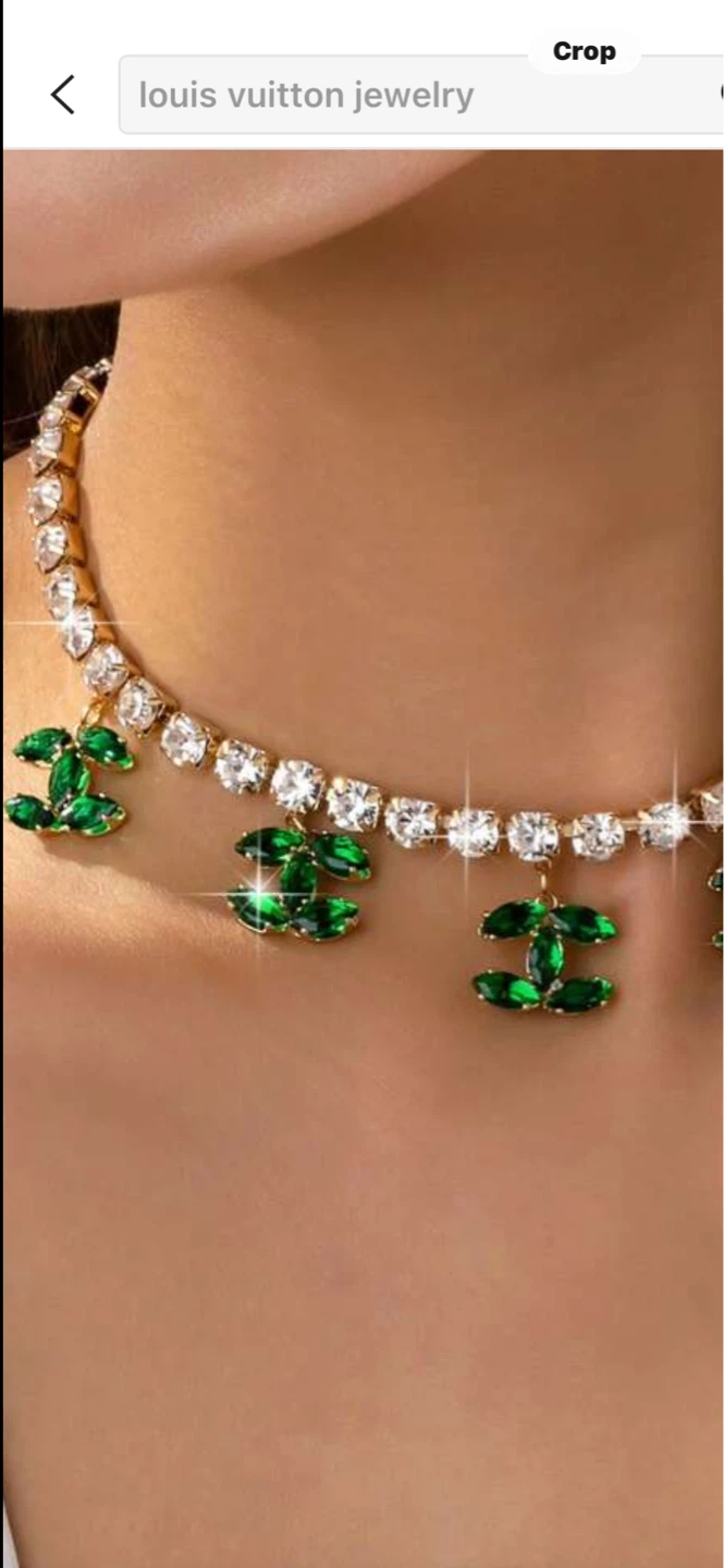 Crystal Tennis Necklace with Green Charms