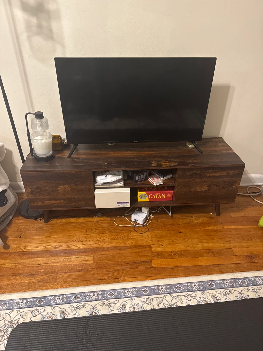 Mid-Century Modern Style TV Stand - Dark Wood - photo 2