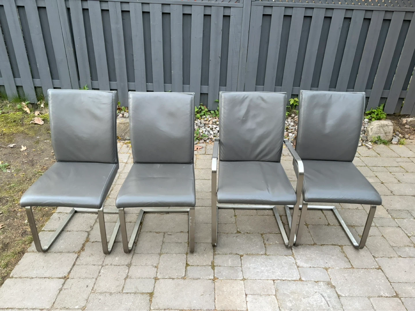 Set of 4 Grey Faux Leather Dining Chairs