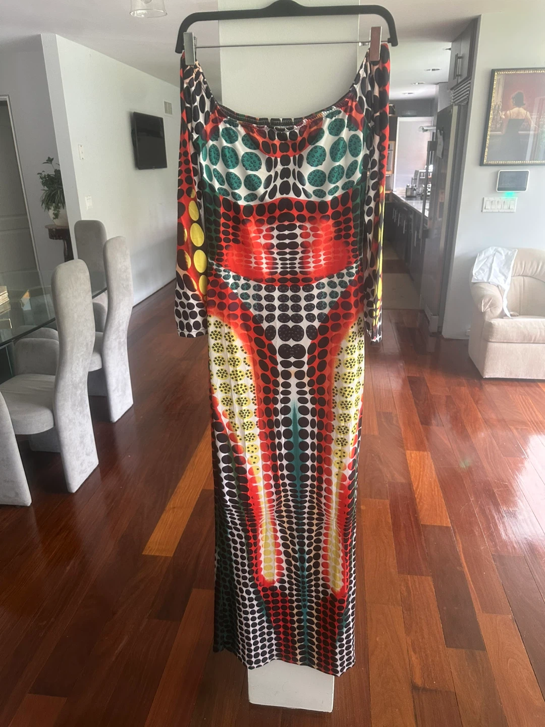 Long Sleeve Illusion Print Maxi Dress
