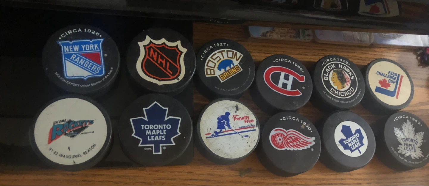 Vintage hockey pucks