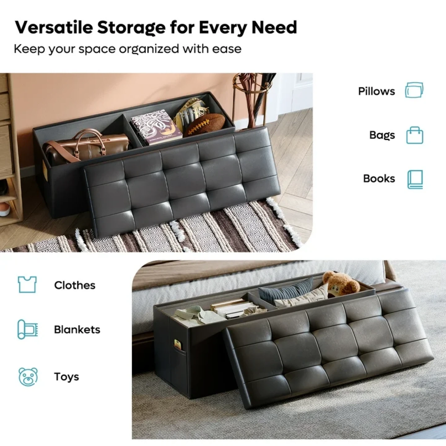 EUROPE WARE Folding Luxury Storage Ottoman - photo 2