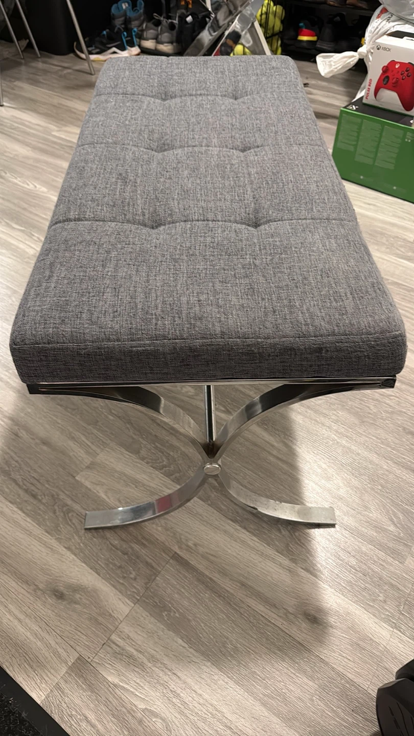 Grey Tufted Bench with Chrome Legs - photo 4