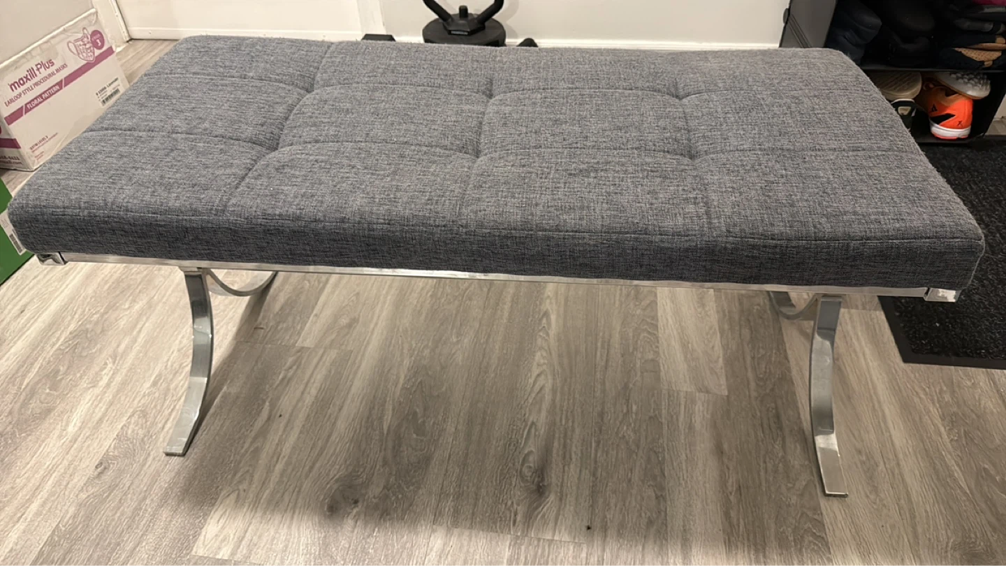 Grey Tufted Bench with Chrome Legs - photo 3