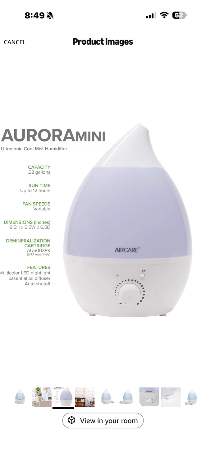 Aircare AURORAMINI Ultrasonic Cool Mist Humidifier - photo 2