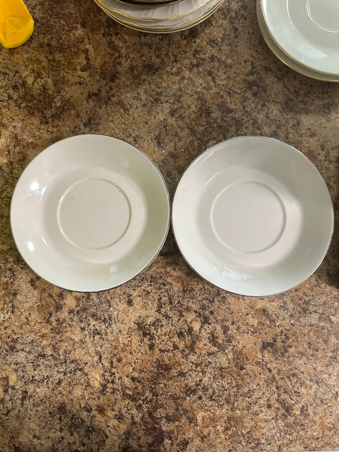 Set of 2 White Saucers with Gold Rim