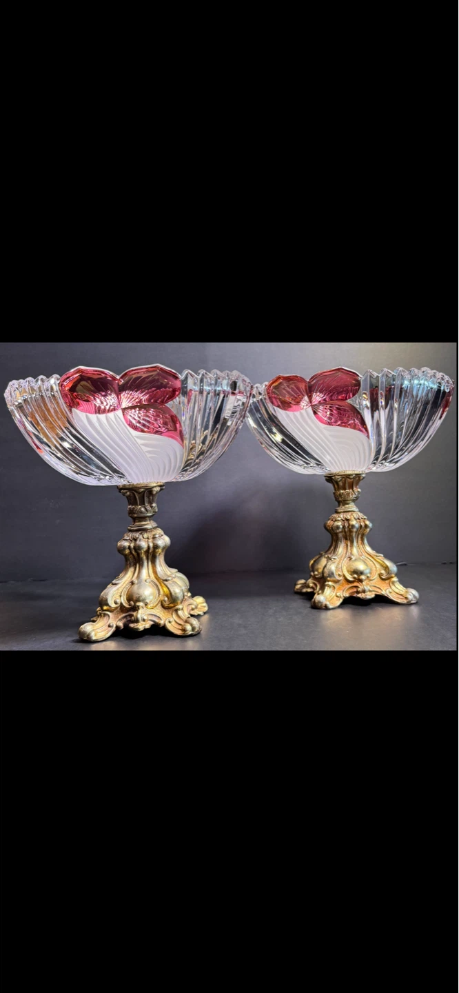 Set of 2 Vintage Crystal Pedestal Candy Dishes