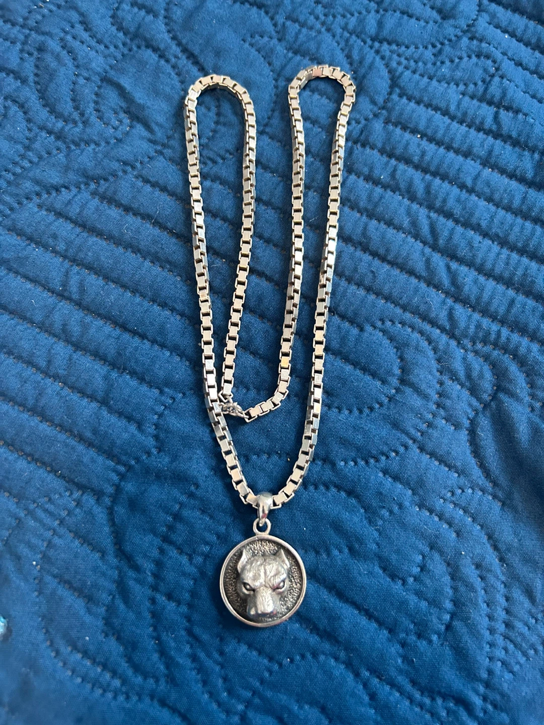 Sterling Silver Wolf Head Pendant Necklace