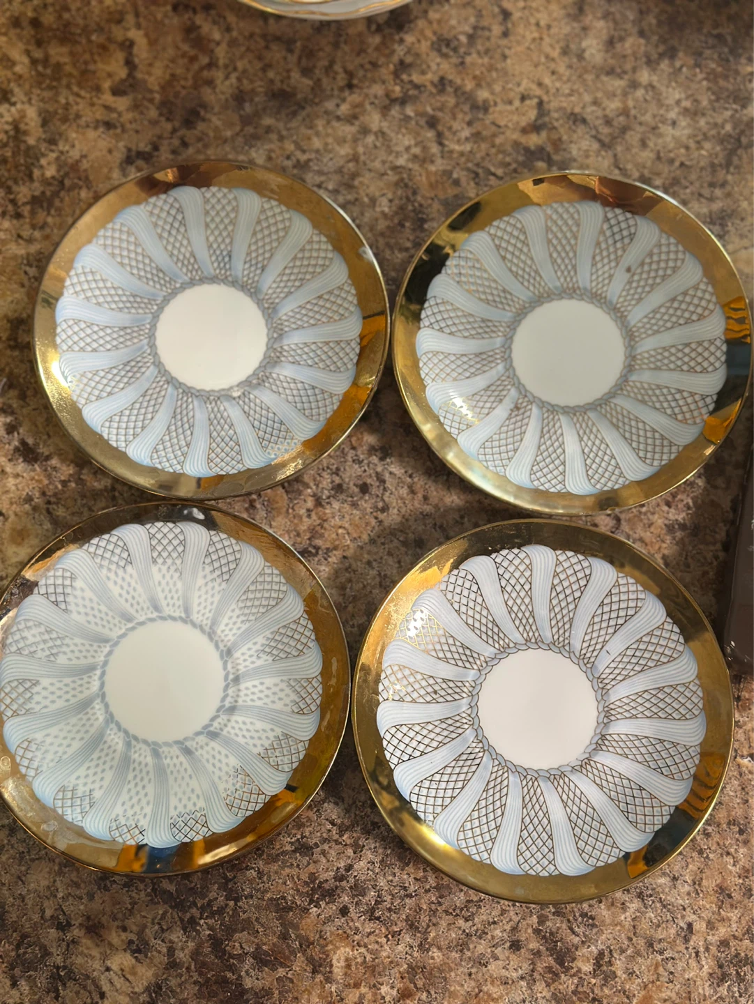 Set of 4 Vintage Saucers with Gold Rim