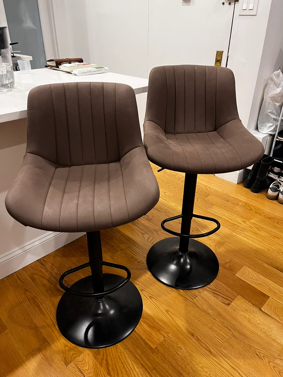 Modern Adjustable Swivel Bar Stools – Brown, Set of 2