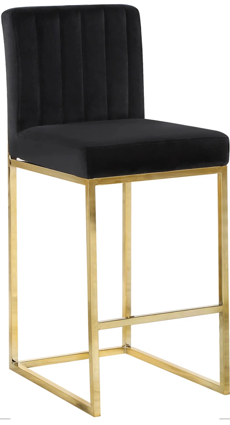 Black Velvet Bar Stool with Gold Frame - photo 2