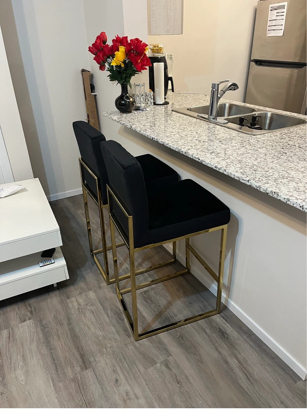 Black Velvet Bar Stool with Gold Frame