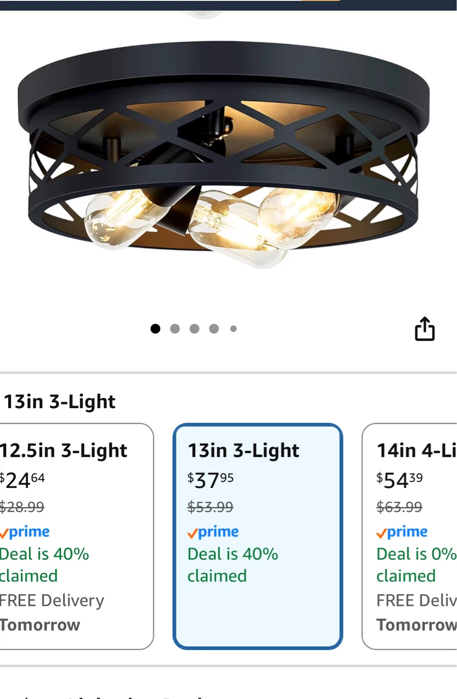 13in Black 3-Light Flush Mount Ceiling Light