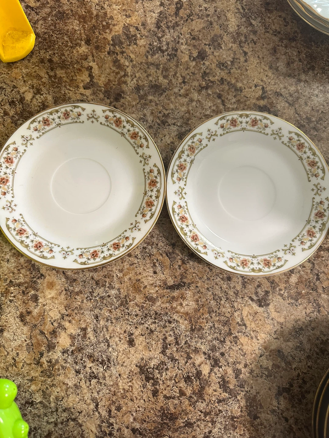 Set of 2 Vintage Floral Saucers with Gold Trim