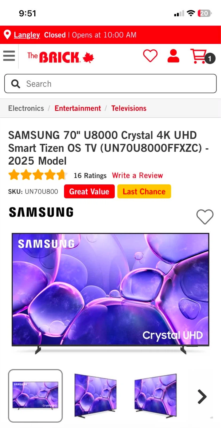 !!BRAND NEW!! SAMSUNG 70” U8000F CRYSTAL 4K UHD SMART TV