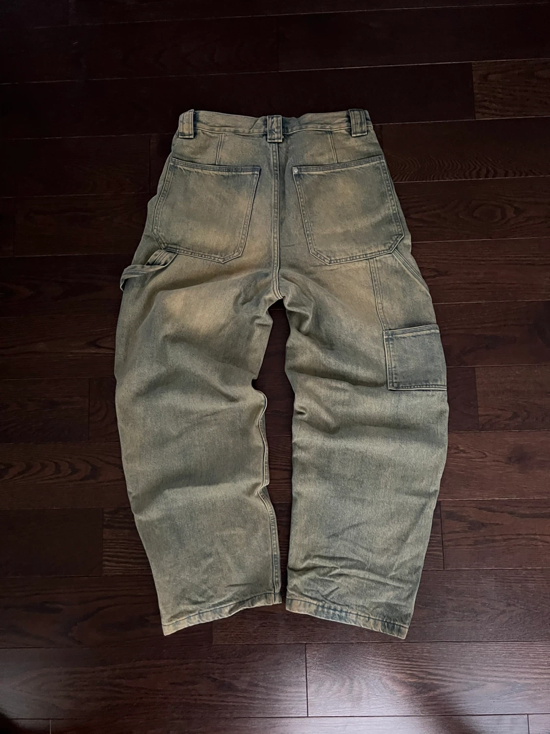 Distressed Y2K Vintage Wash Baggy Denim - Faded Green/Brown - photo 2
