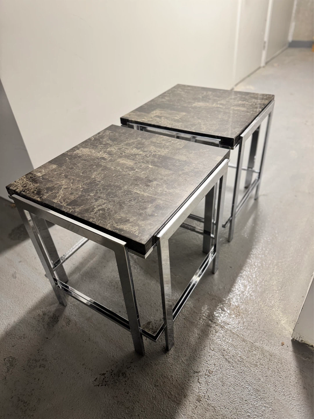 Set of 2 Square Side Tables with Marble-Look Tops - photo 2