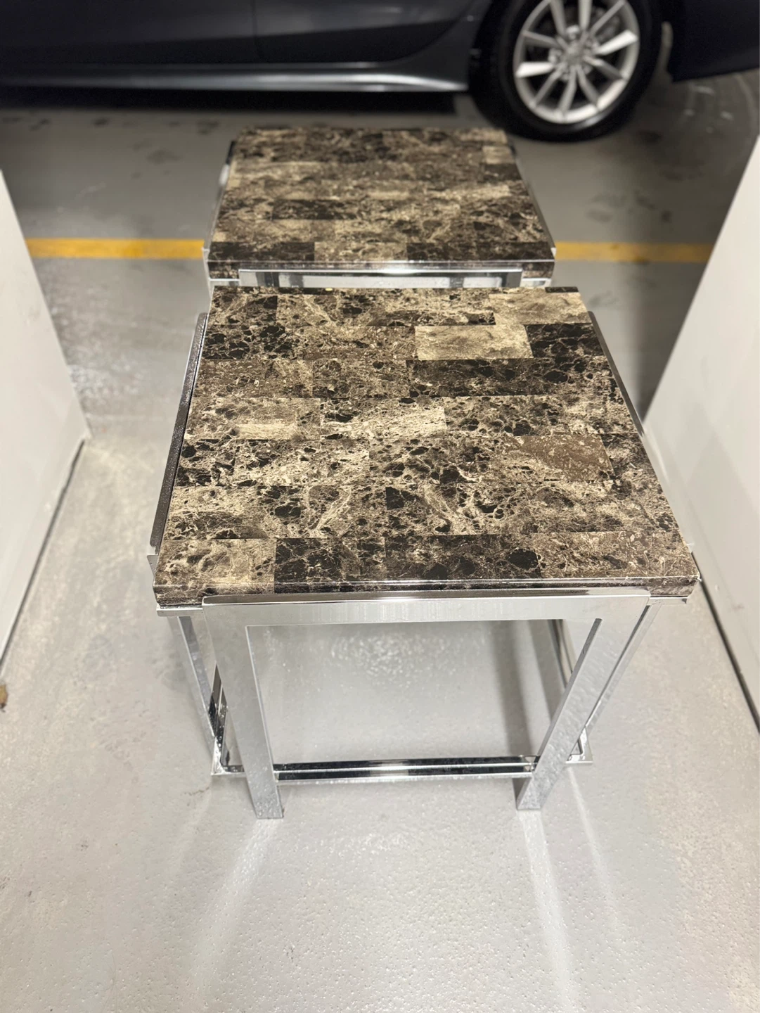 Set of 2 Square Side Tables with Marble-Look Tops