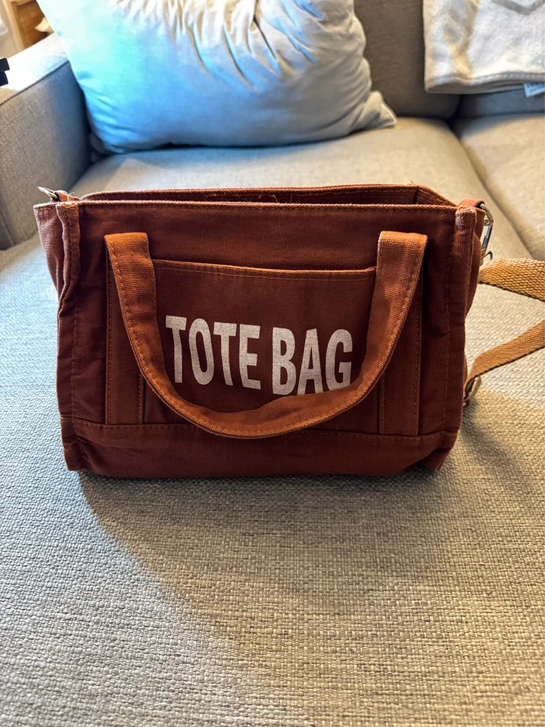 Terracotta Canvas Tote Bag with "TOTE BAG" print
