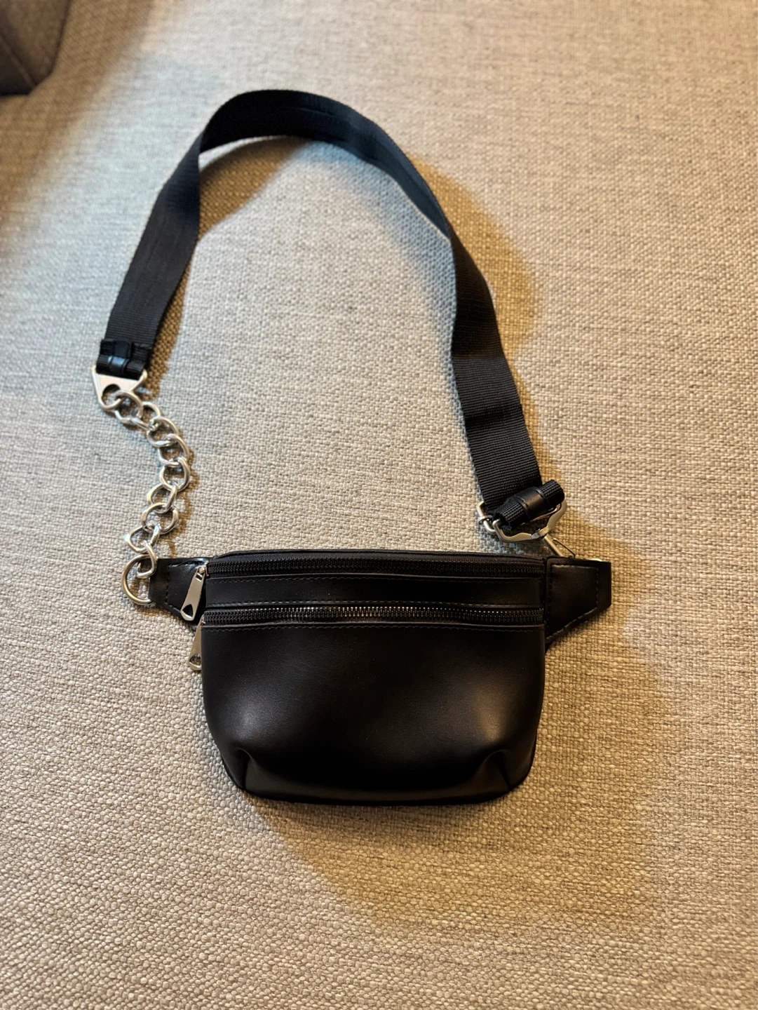Black Fanny Pack with Chain Detail