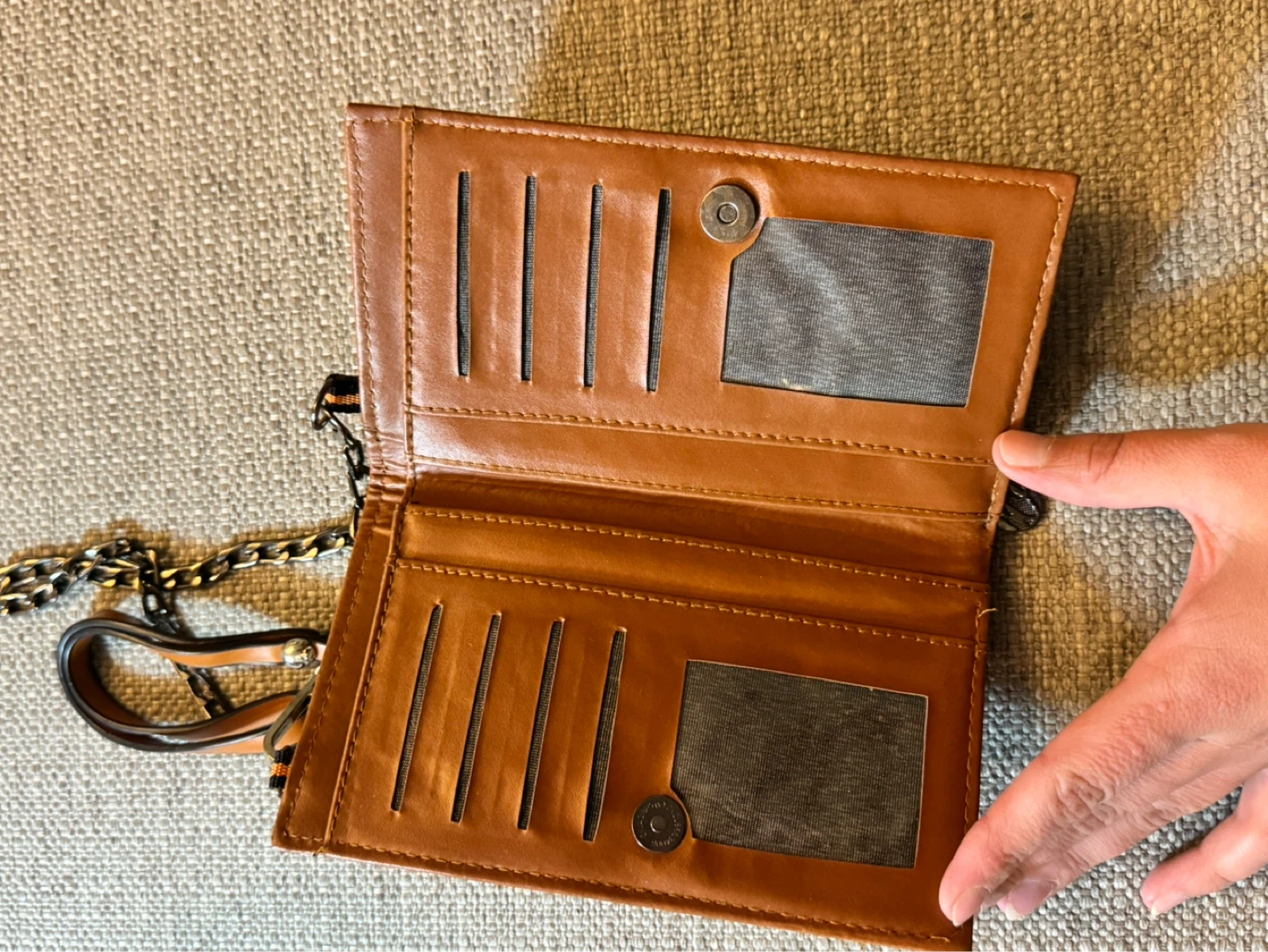 Brown Faux Leather Wallet with Chain Strap - photo 3