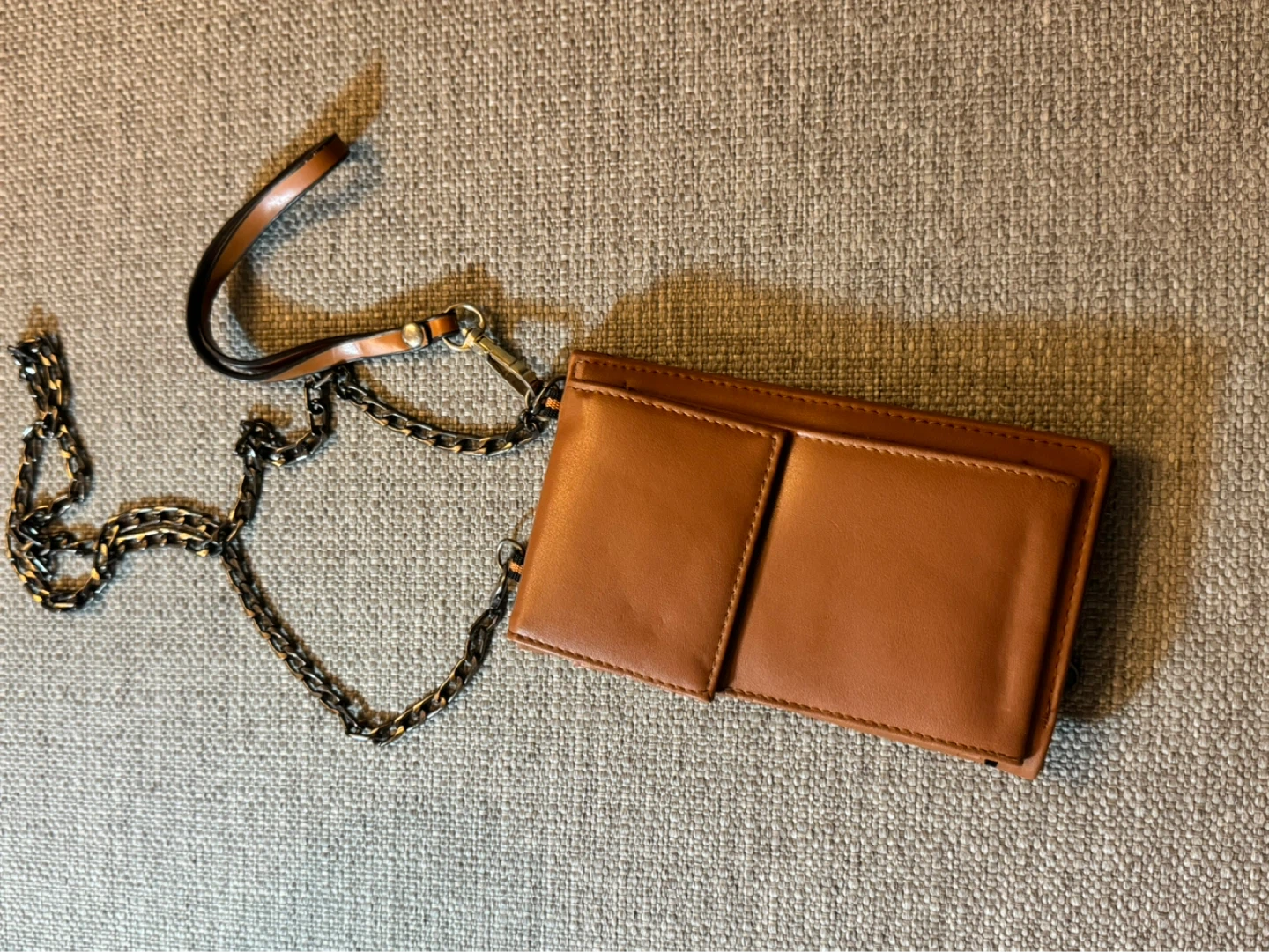 Brown Faux Leather Wallet with Chain Strap