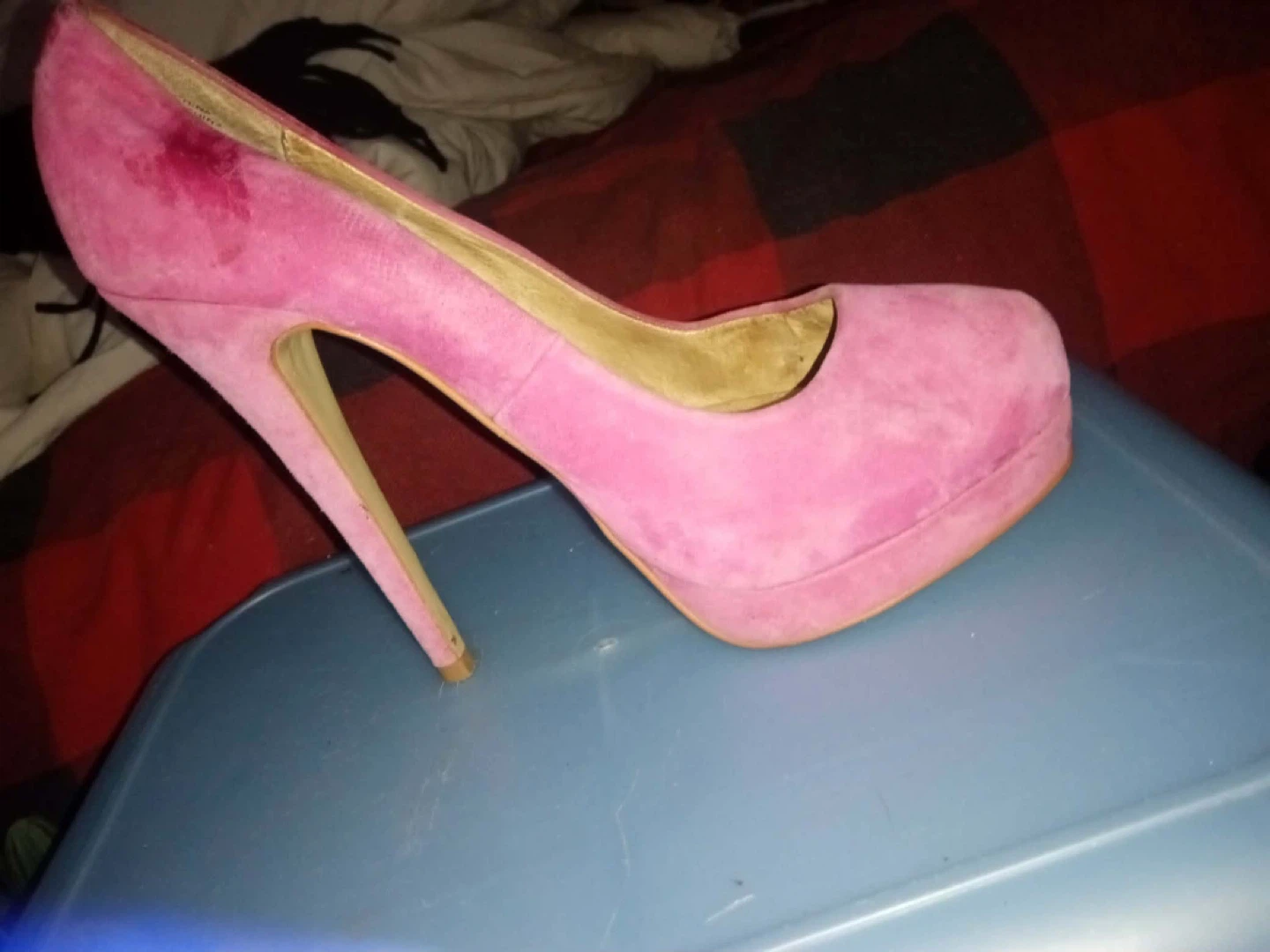 Pink Suede Platform Heels