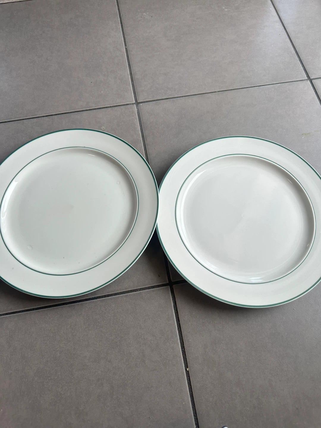 White Dinner Plates with Green Trim