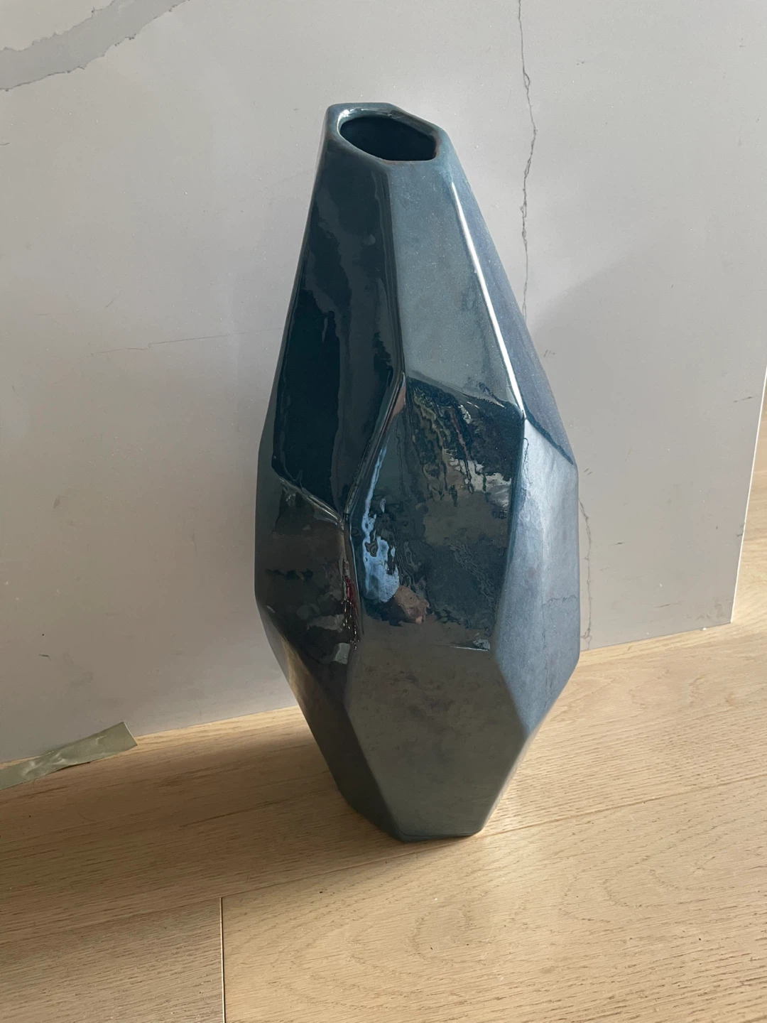 Blue Geometric Faceted Ceramic Vase