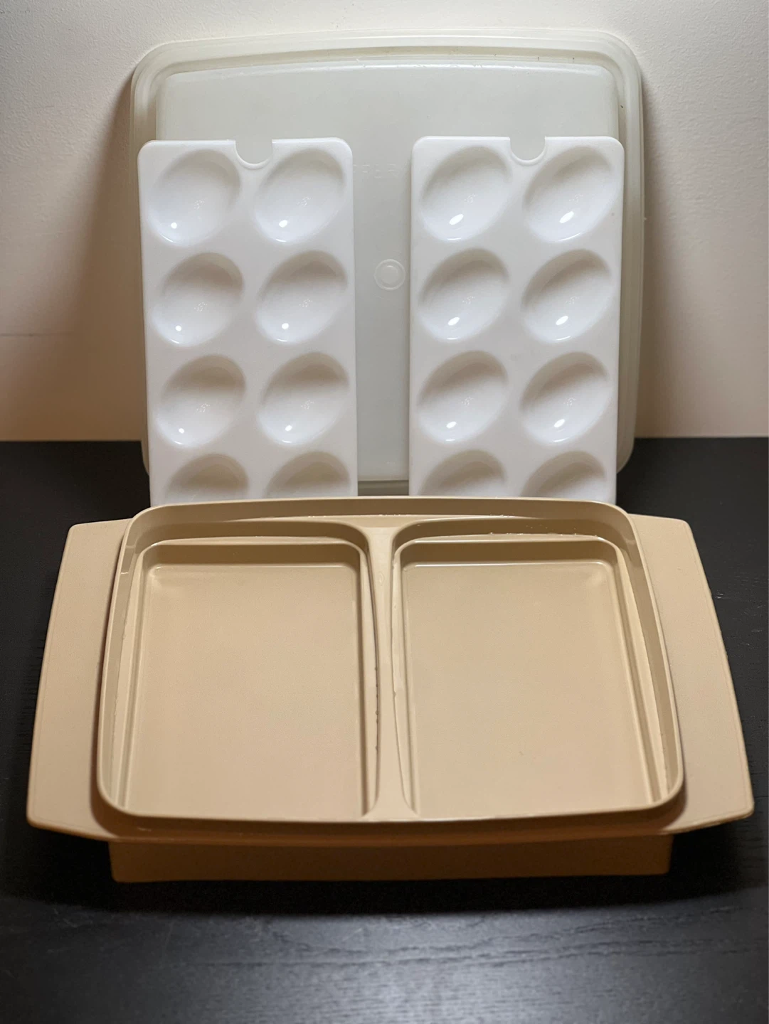 Vintage Tupperware Deviled Egg Keeper/Carrier Almond/Beige w/Lid - photo 5