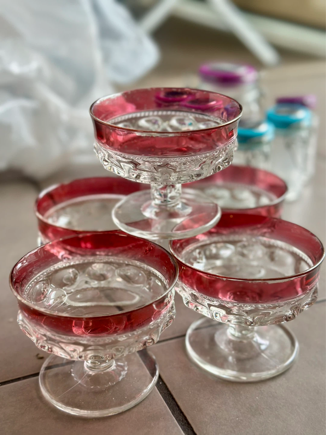 Set of 5 Vintage Red Rimmed Dessert Glasses - photo 2