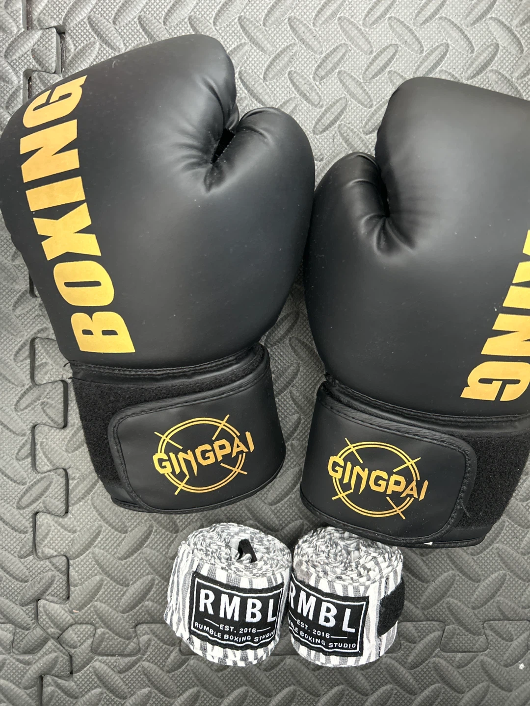 GINGPAI Boxing Gloves with RMBL Hand Wraps