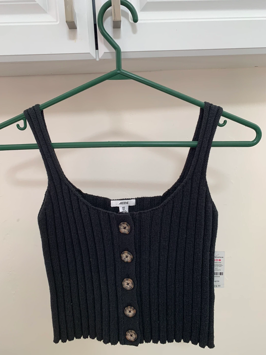 Ardene Black Ribbed Button-Up Tank Top - XS