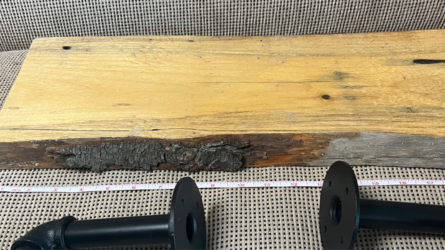 Live Edge Wood Shelf with Black Pipe Brackets - photo 2
