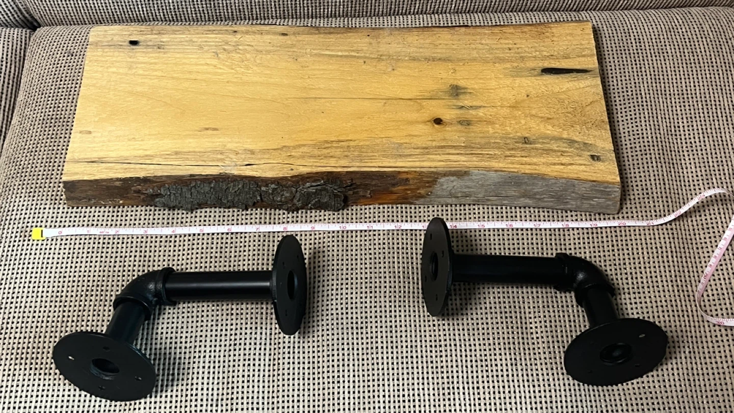 Live Edge Wood Shelf with Black Pipe Brackets - photo 3