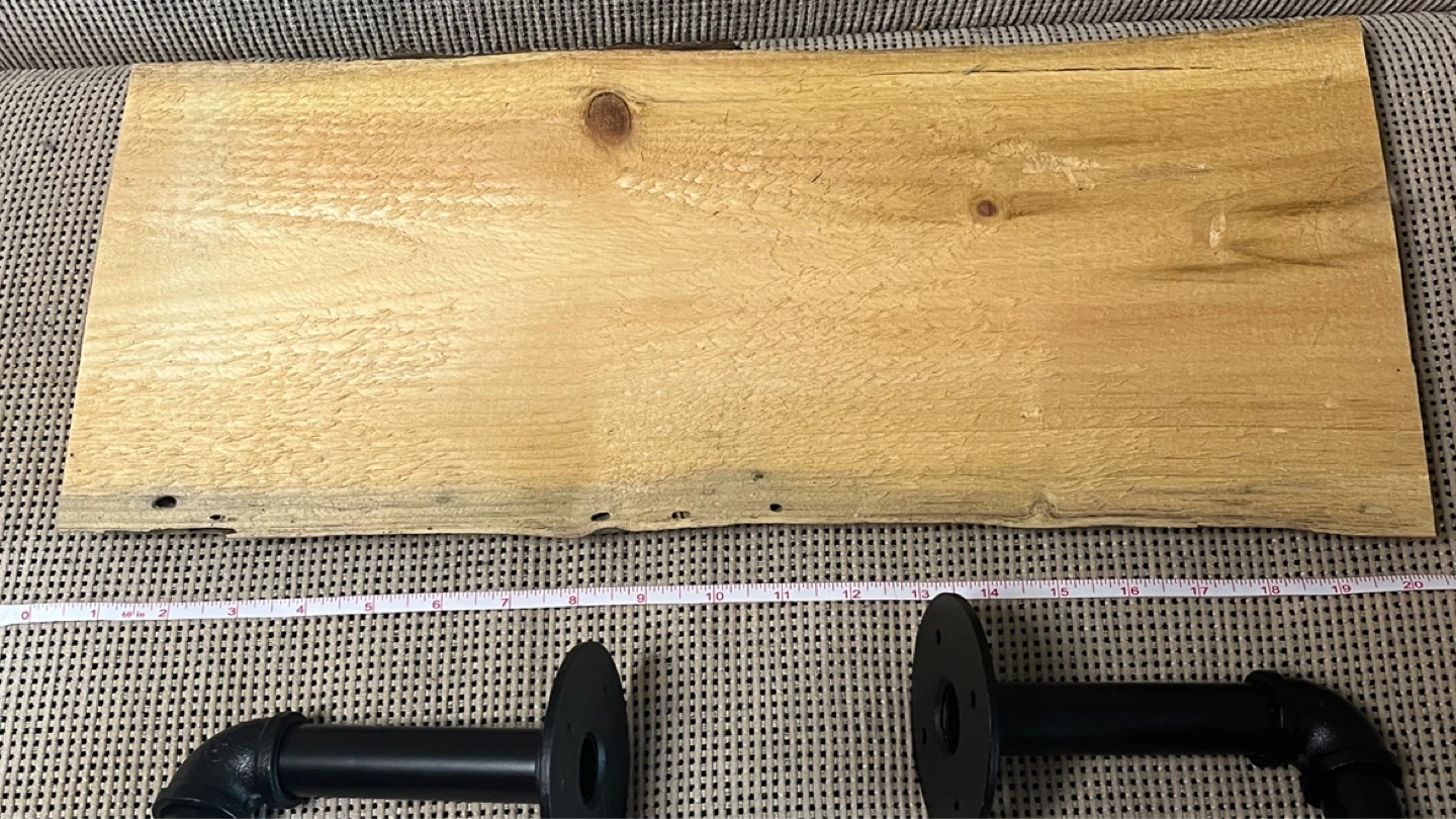 Live Edge Wood Shelf with Black Pipe Brackets